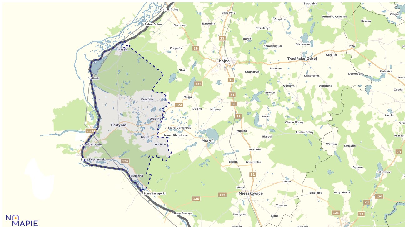 Mapa obszarów ochrony przyrody Cedyni