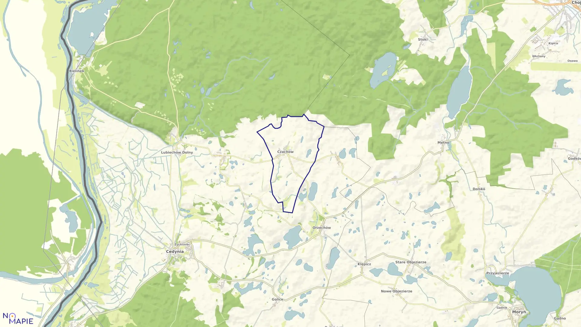 Mapa obrębu Czachów w gminie Cedynia