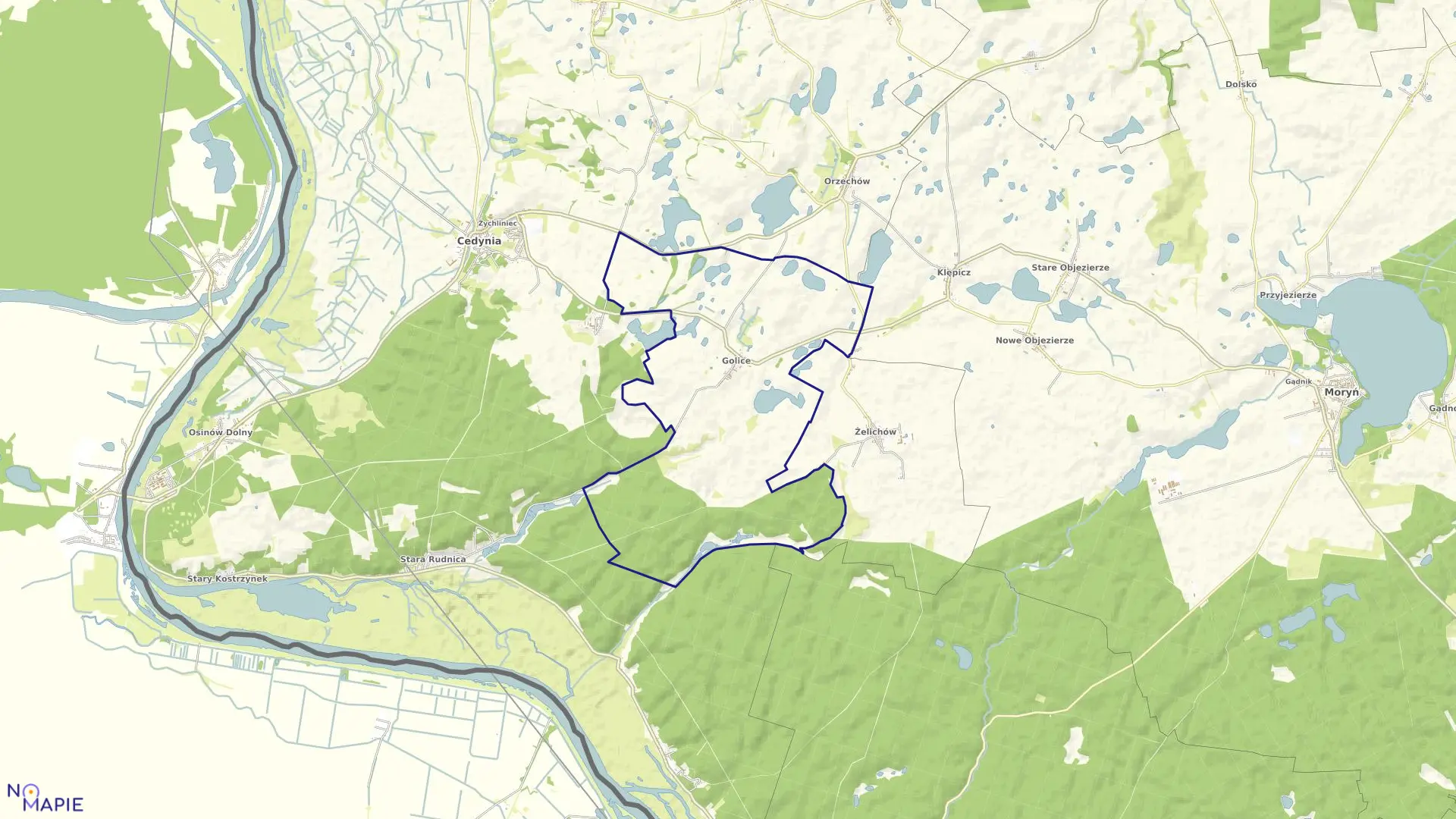 Mapa obrębu Golice w gminie Cedynia