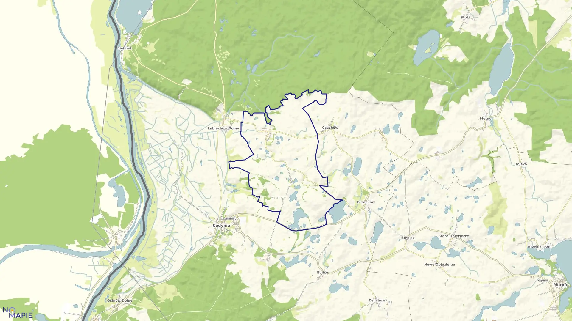 Mapa obrębu Lubiechów Górny w gminie Cedynia