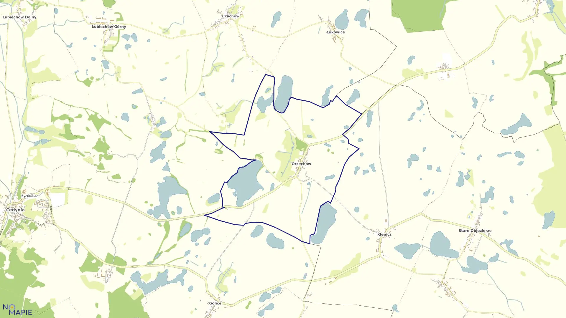 Mapa obrębu Orzechów w gminie Cedynia