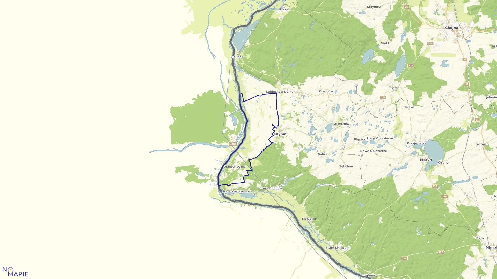 Mapa obrębu Osinów Dolny w gminie Cedynia