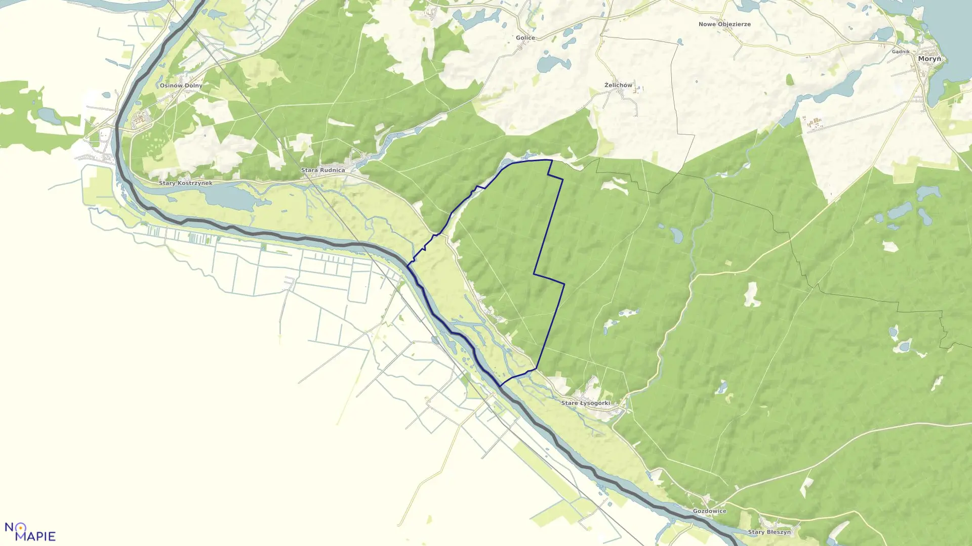 Mapa obrębu Siekierki w gminie Cedynia